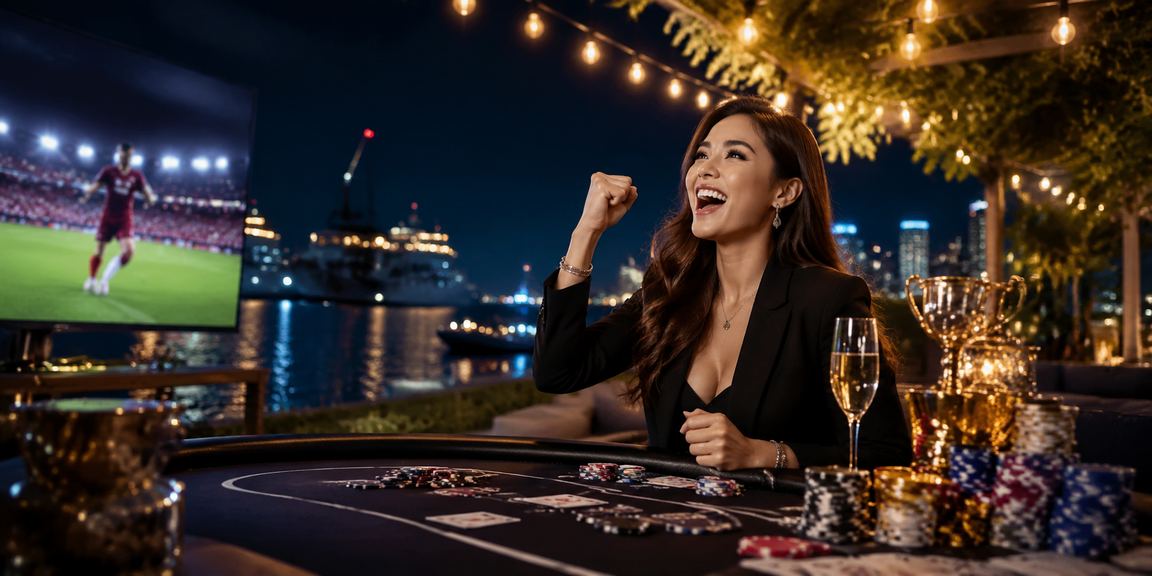 Permainan poker Malaysia dengan suasana malam dan pencahayaan neon