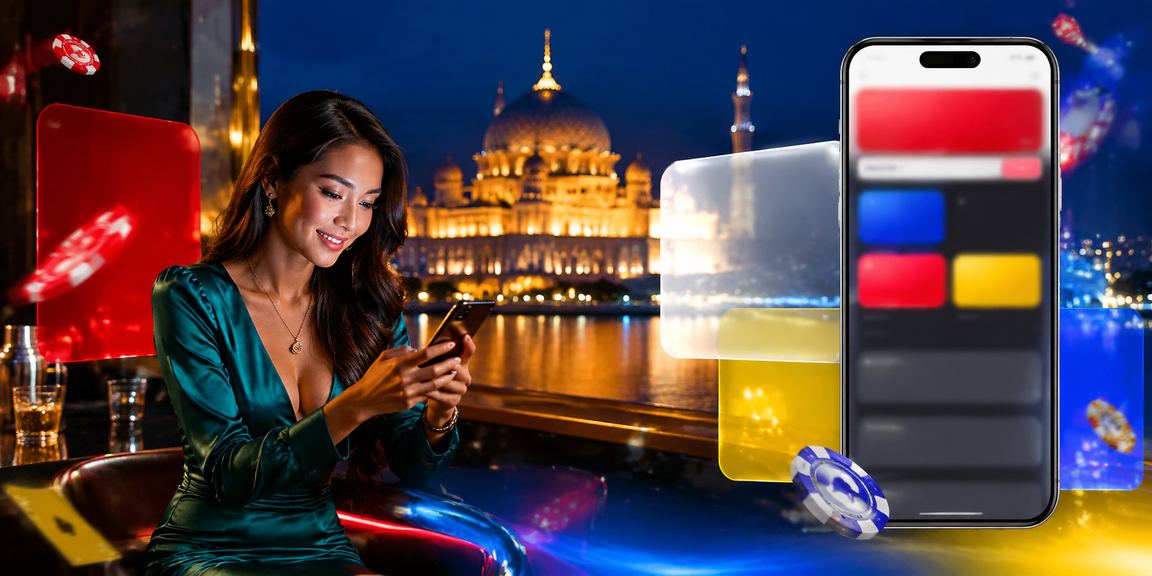 Casino mudah alih di Putrajaya dengan latar belakang neon